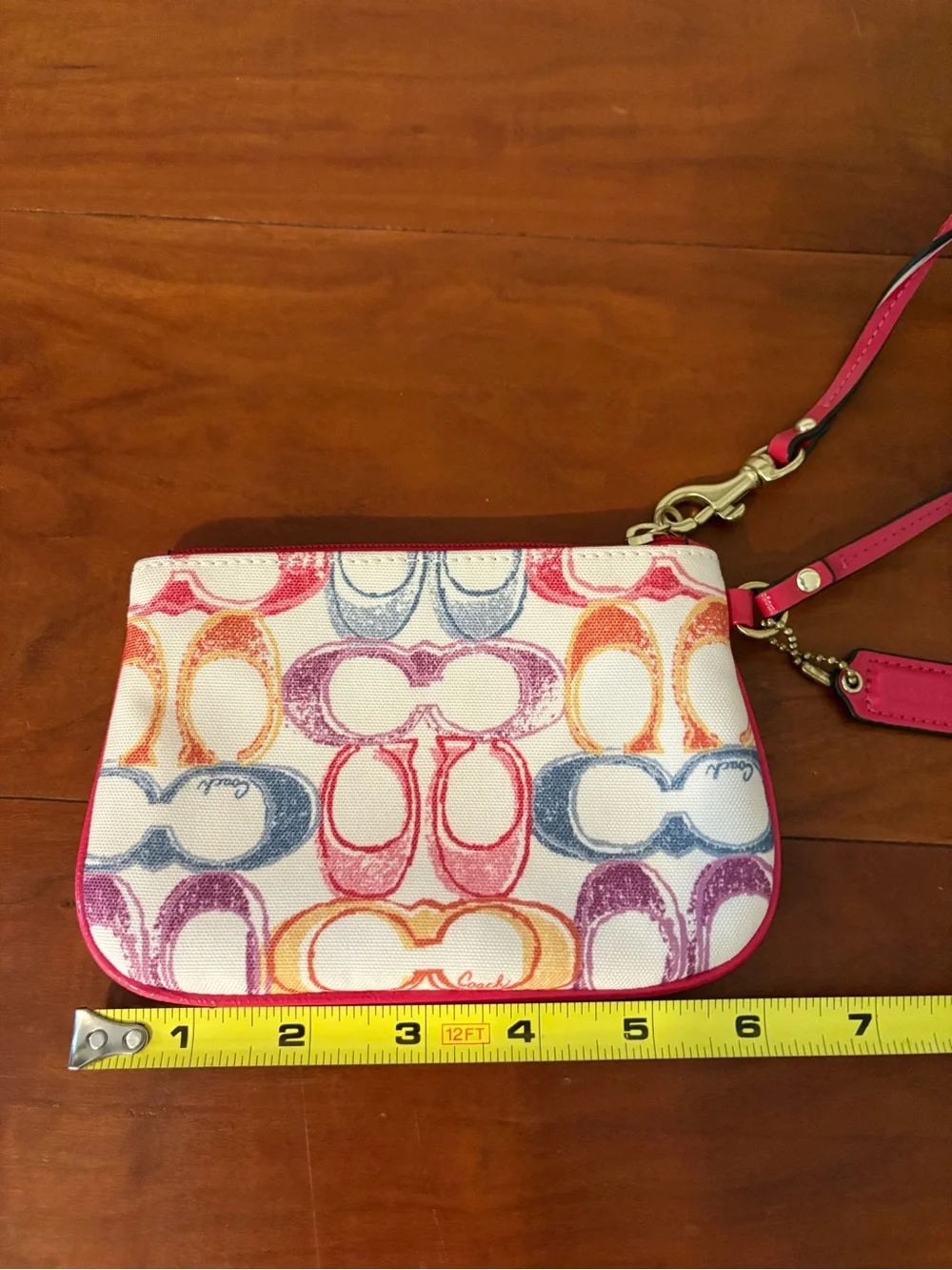 Coach Multicolor Signature Canvas Wristlet Pink Trim